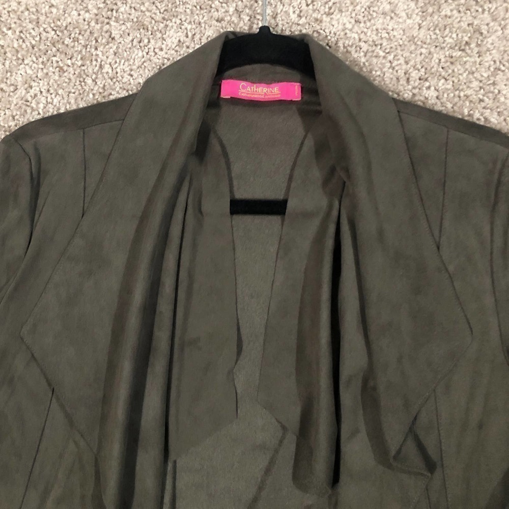 Catherine Malandrino Olive Green Faux Suede Cascade Open Front Jacket Petite S - Picture 6 of 12